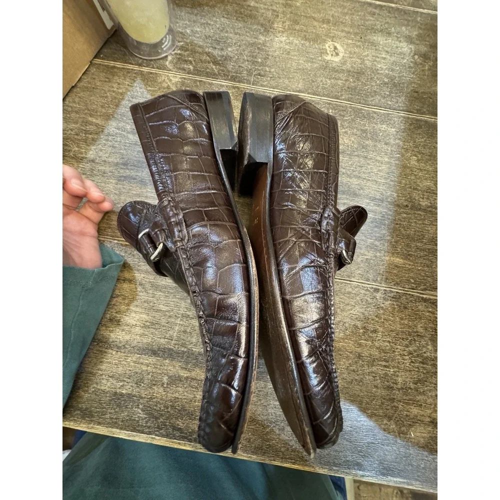 Russell And Brinkley Croc Embossed Brown‎ Leather Loafer Size 41 US 8-8.5